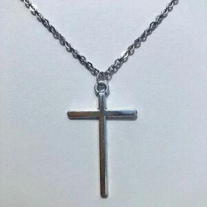 Simple Cross Christian Steel Necklace NWT